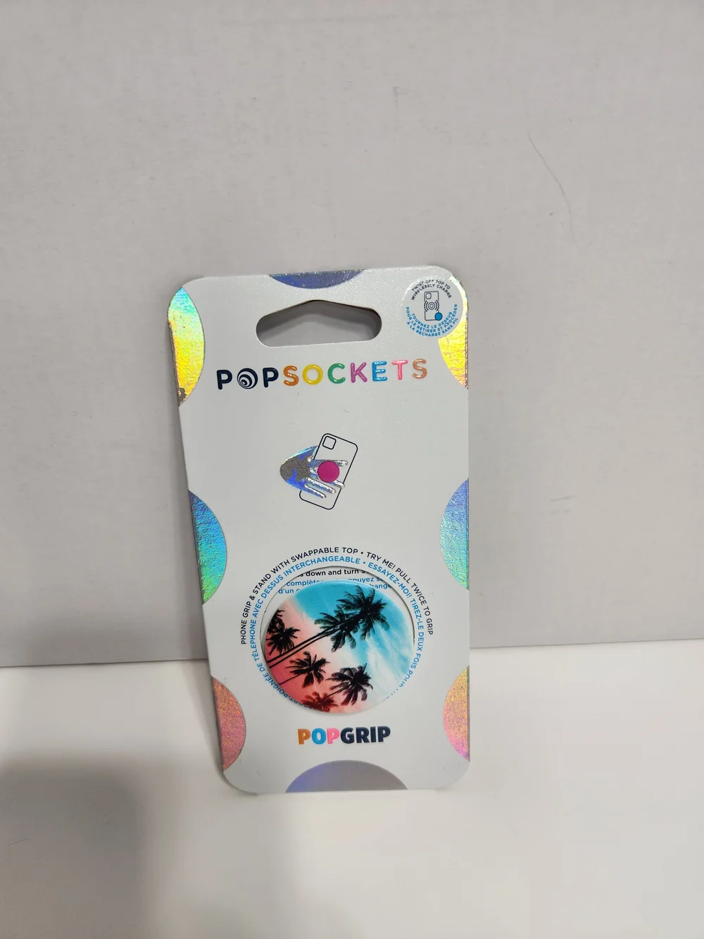 PopSocket PopGrip Phone Grip in Pink and Blue Tropical Palm Design